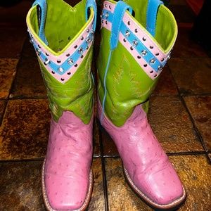 Smoky Mountain boots western 100% leather Ostrich pink green sz 6